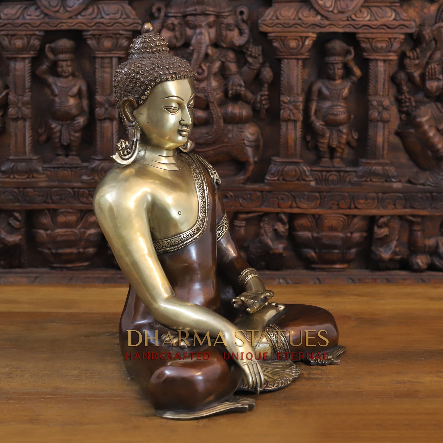 Brass Buddha in Varada Mudra, Copper and Gold Finish, 18"