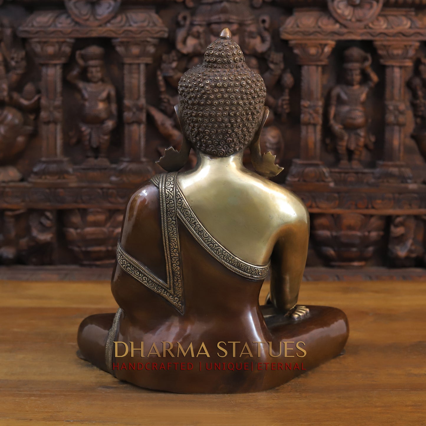 Brass Buddha in Varada Mudra, Copper and Gold Finish, 18"
