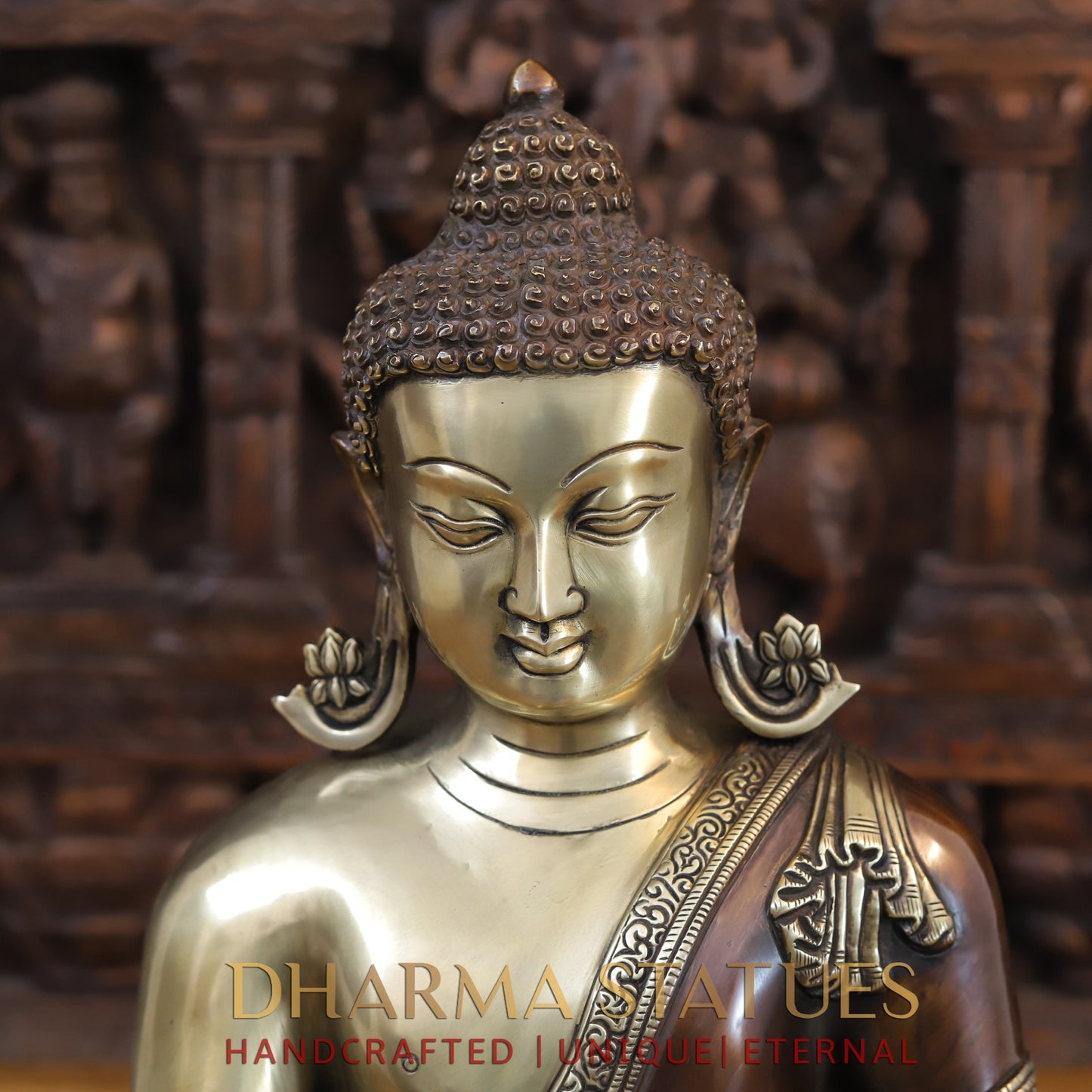 Brass Buddha in Varada Mudra, Copper and Gold Finish, 18"
