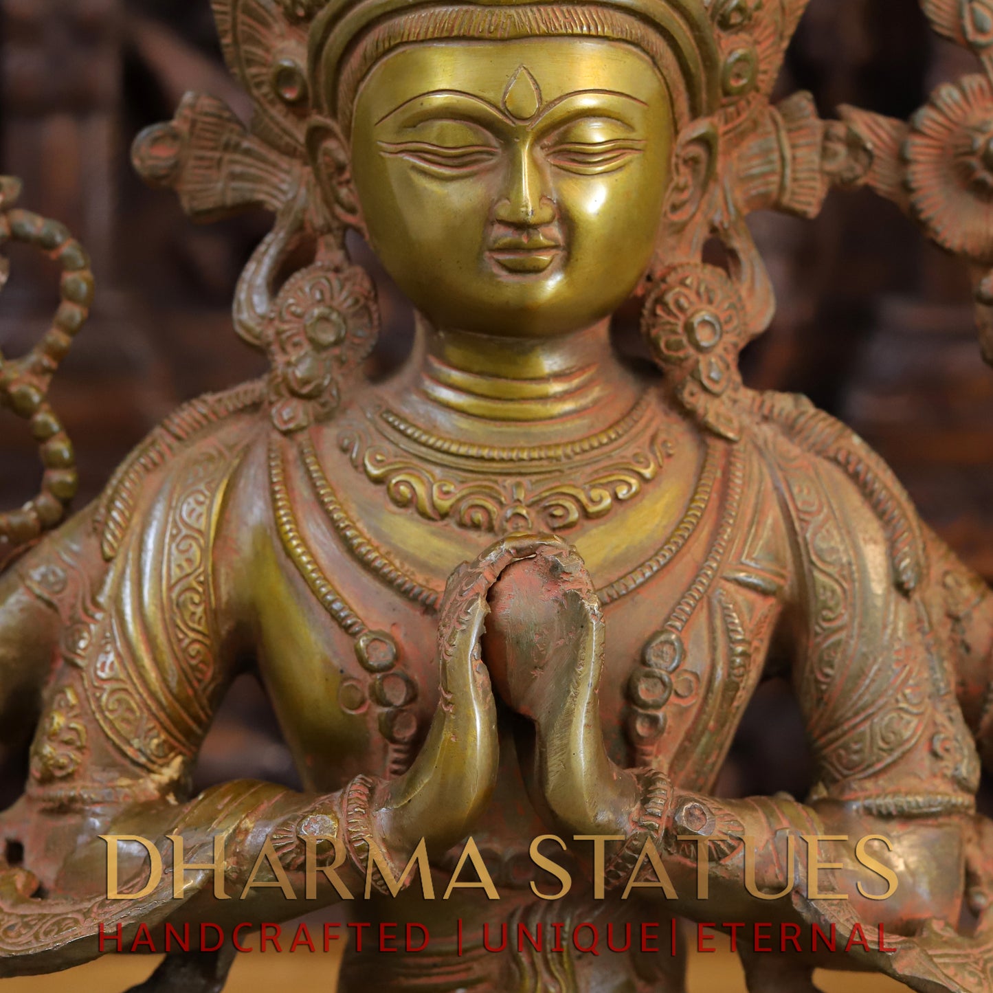 Brass Meditation Tara Statue, Patina and Brick Color Finish, 18"
