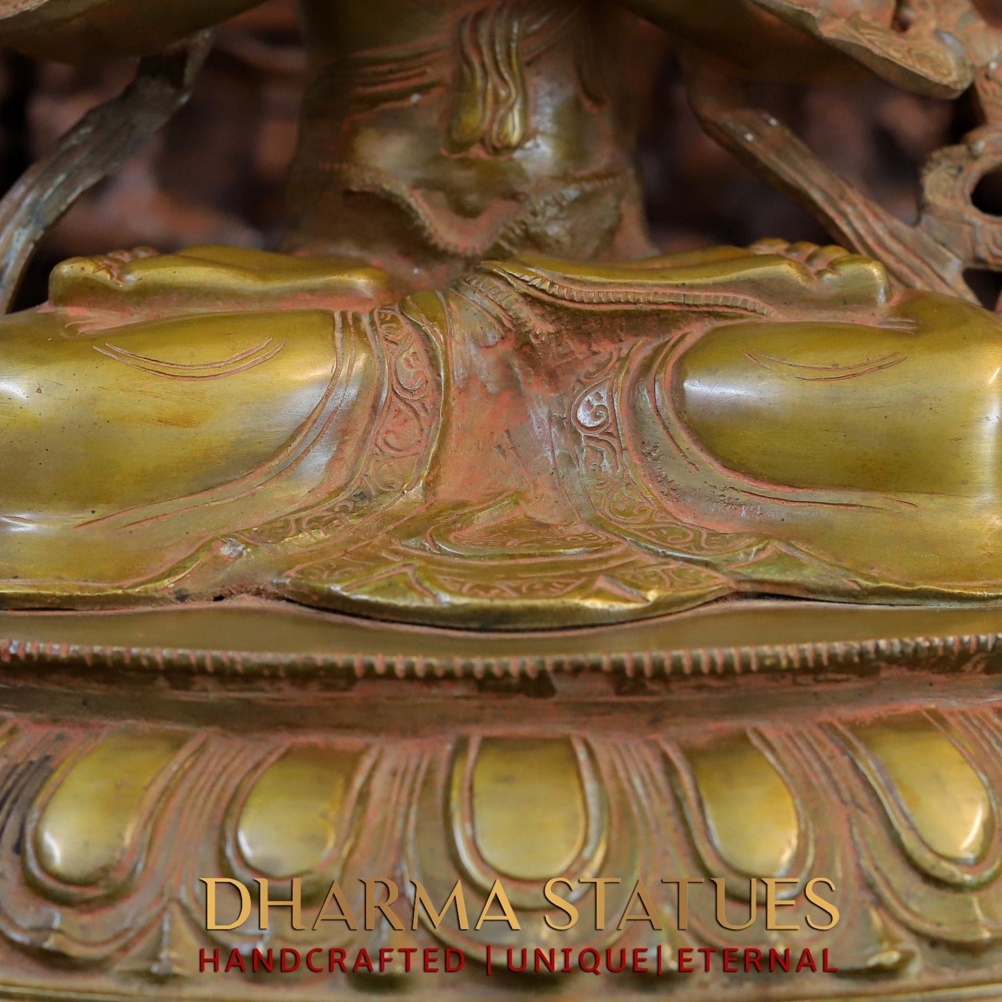 Brass Meditation Tara Statue, Patina and Brick Color Finish, 18"