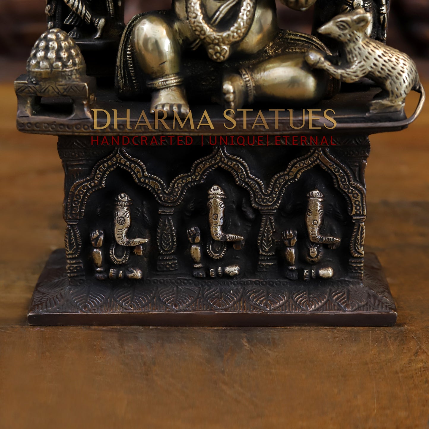 Brass Ganesh sitting on the Sun of Throne, Copper and Gold Finish, 13.5"
