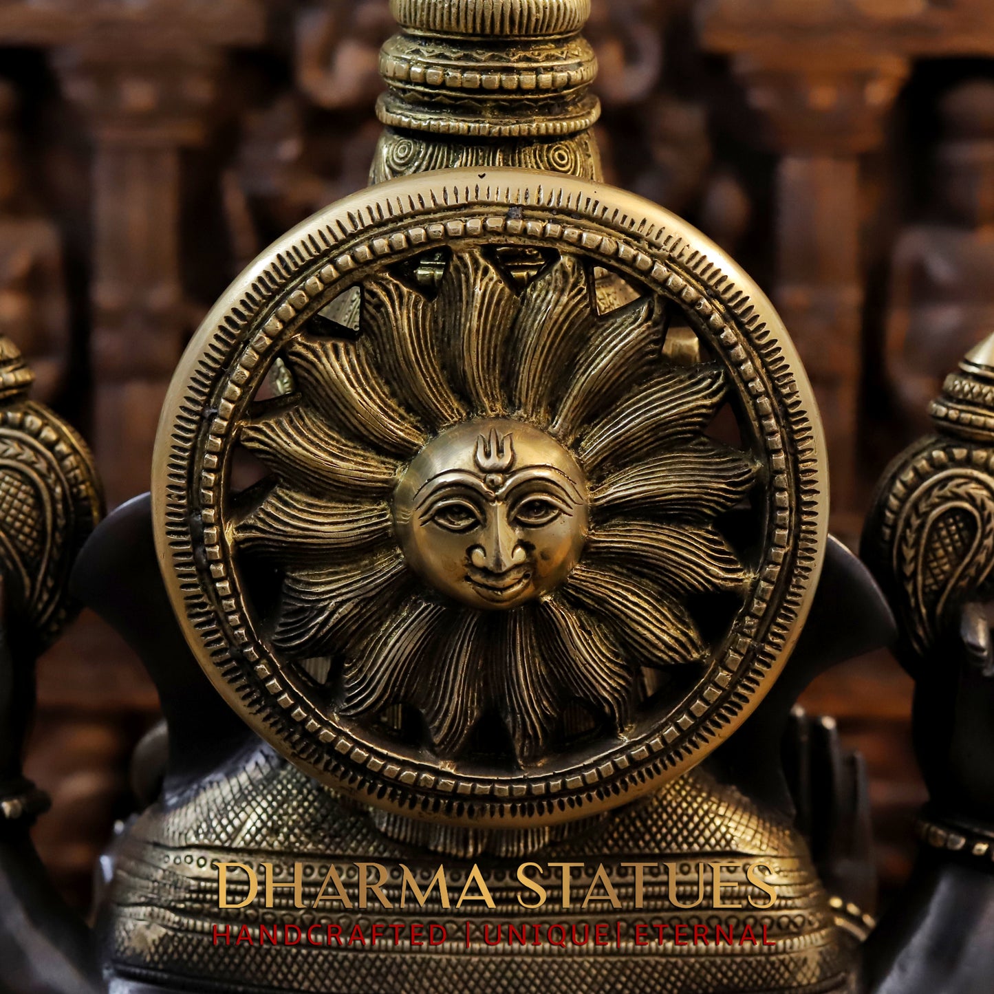 Brass Ganesh seated in Blessing Posture, Back Patina & Golden Finish, 20"