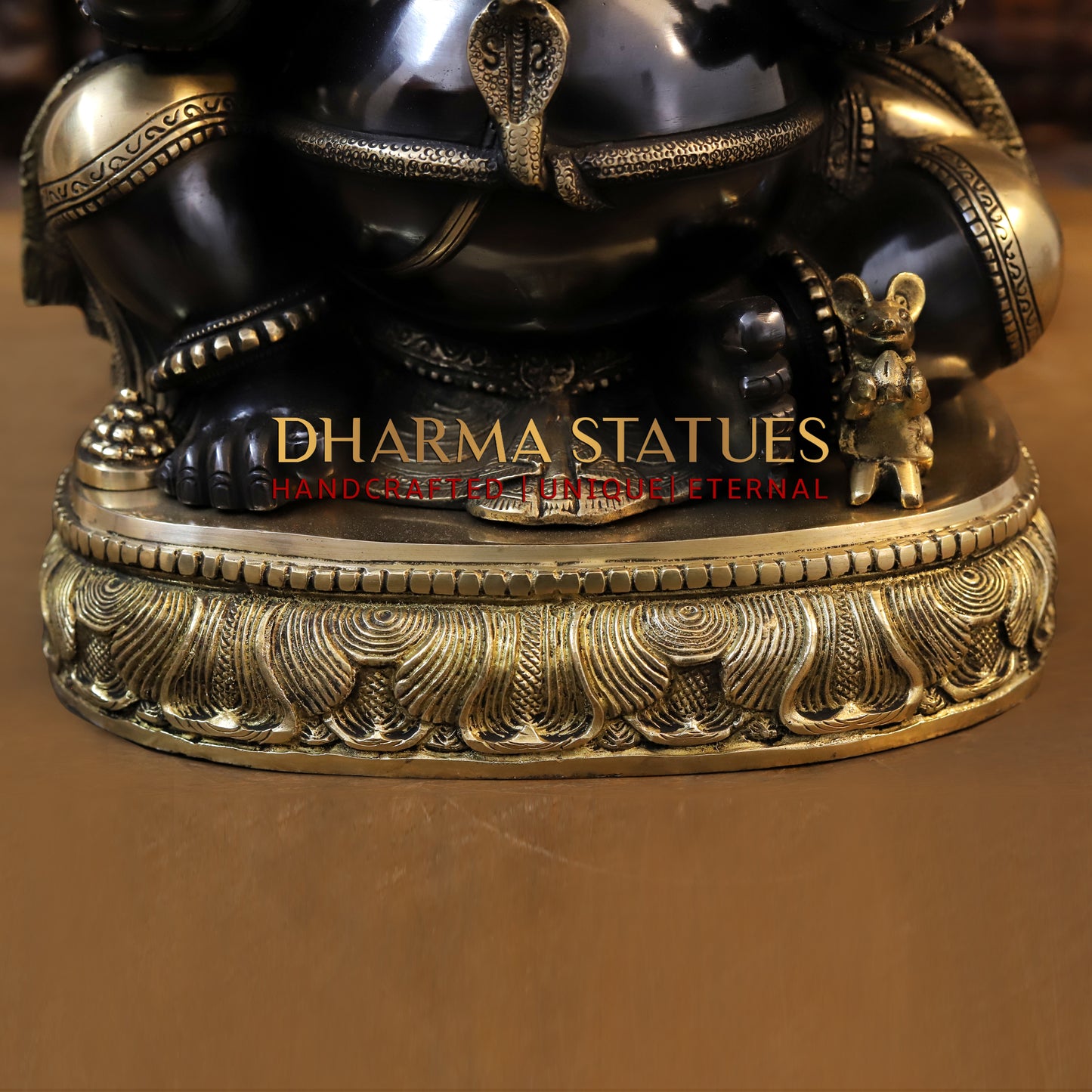 Brass Ganesh seated in Blessing Posture, Back Patina & Golden Finish, 20"