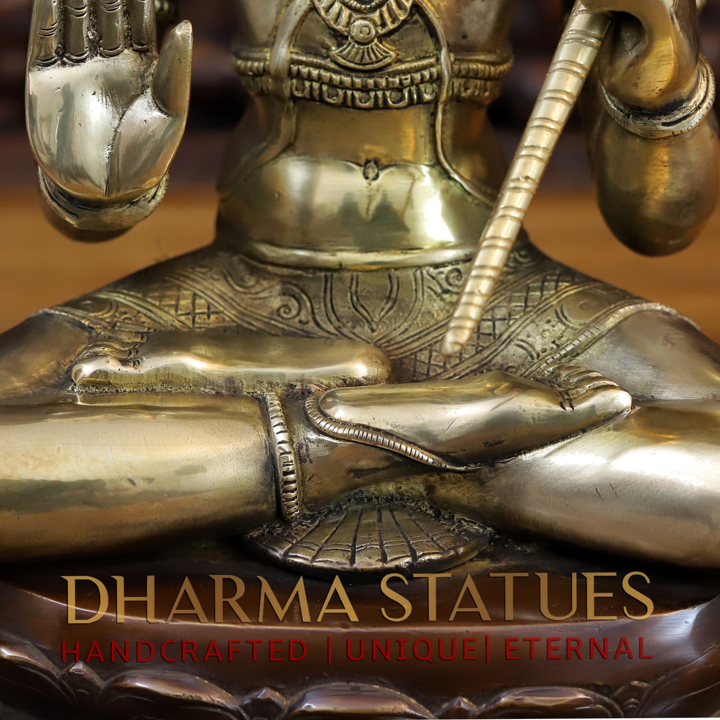 Brass Hanuman Seated in Blessing Position, Gold and Copper Finish, 16"
