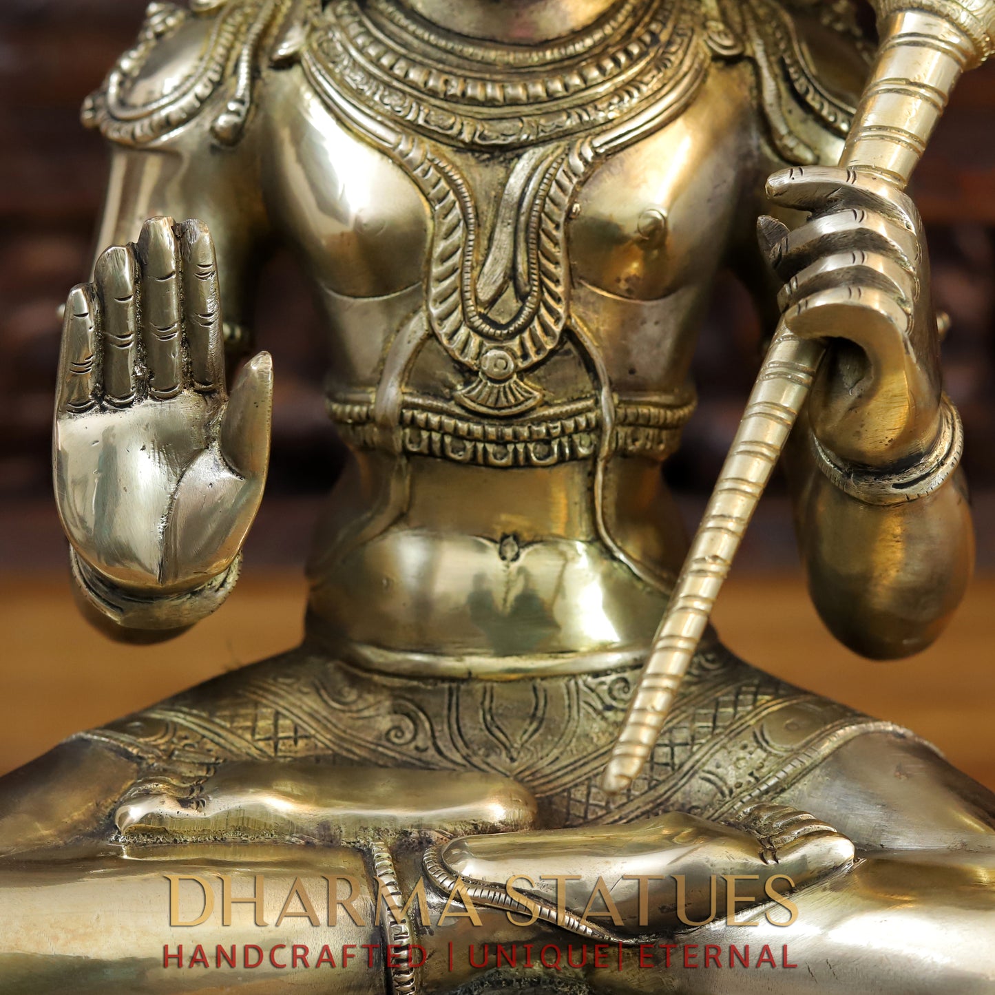 Brass Hanuman Seated in Blessing Position, Gold and Copper Finish, 16"