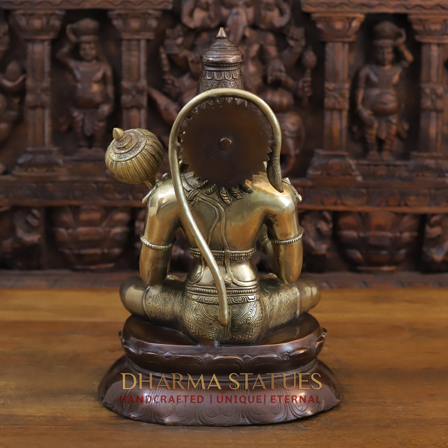 Brass Hanuman Seated in Blessing Position, Gold and Copper Finish, 16"