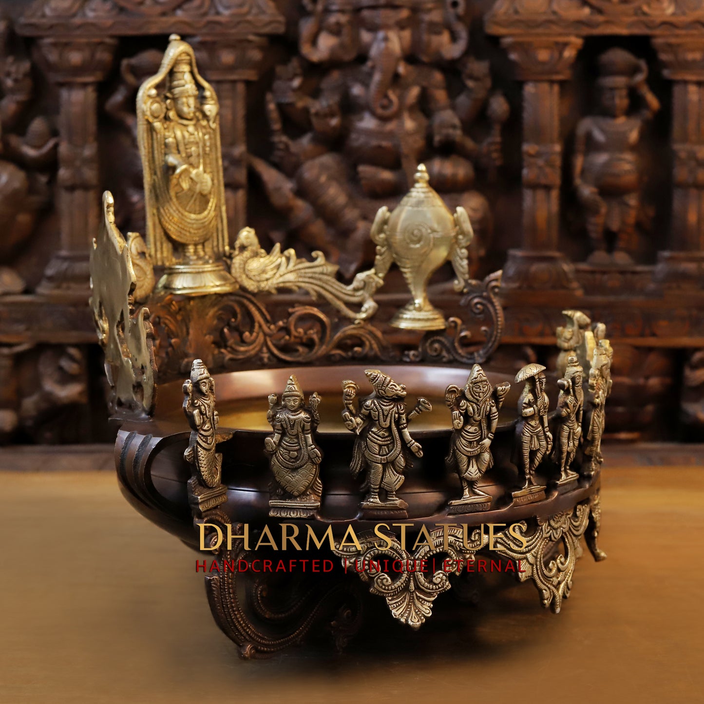 Brass Urli with Tirupati balaji with vishnu dashavtars, Copper & Golden Finish, 17"