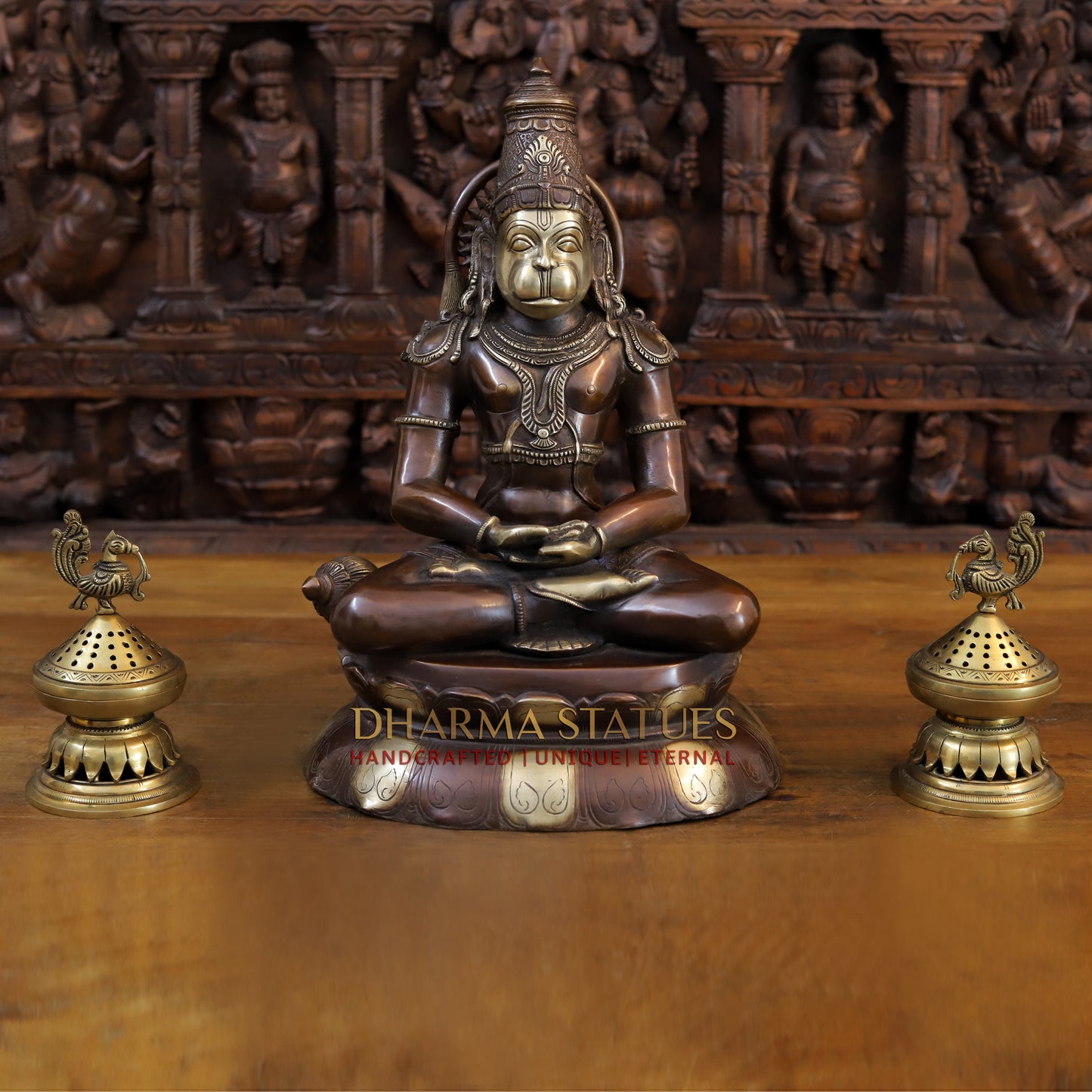 Brass Hanuman Seated, Copper & Gold Finish, 16"