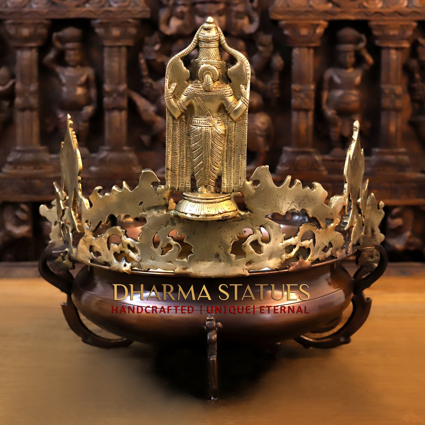 Brass Urli with Tirupati balaji with vishnu dashavtars, Copper & Golden Finish, 17"