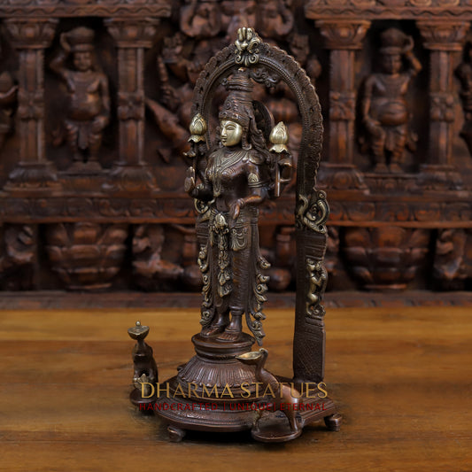 Brass Vishnu and Lakshmi Standing in Frame with Elephants & Garuda at the Pedestal, Copper and Gold, 16.5"