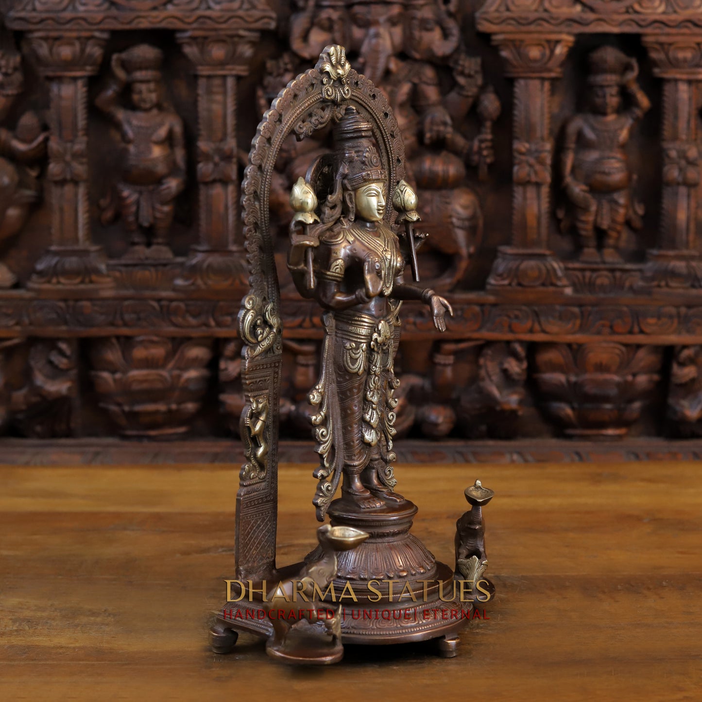 Brass Lakshmi Standing Blessing Position, Copper & Gold Finish, 16.5"