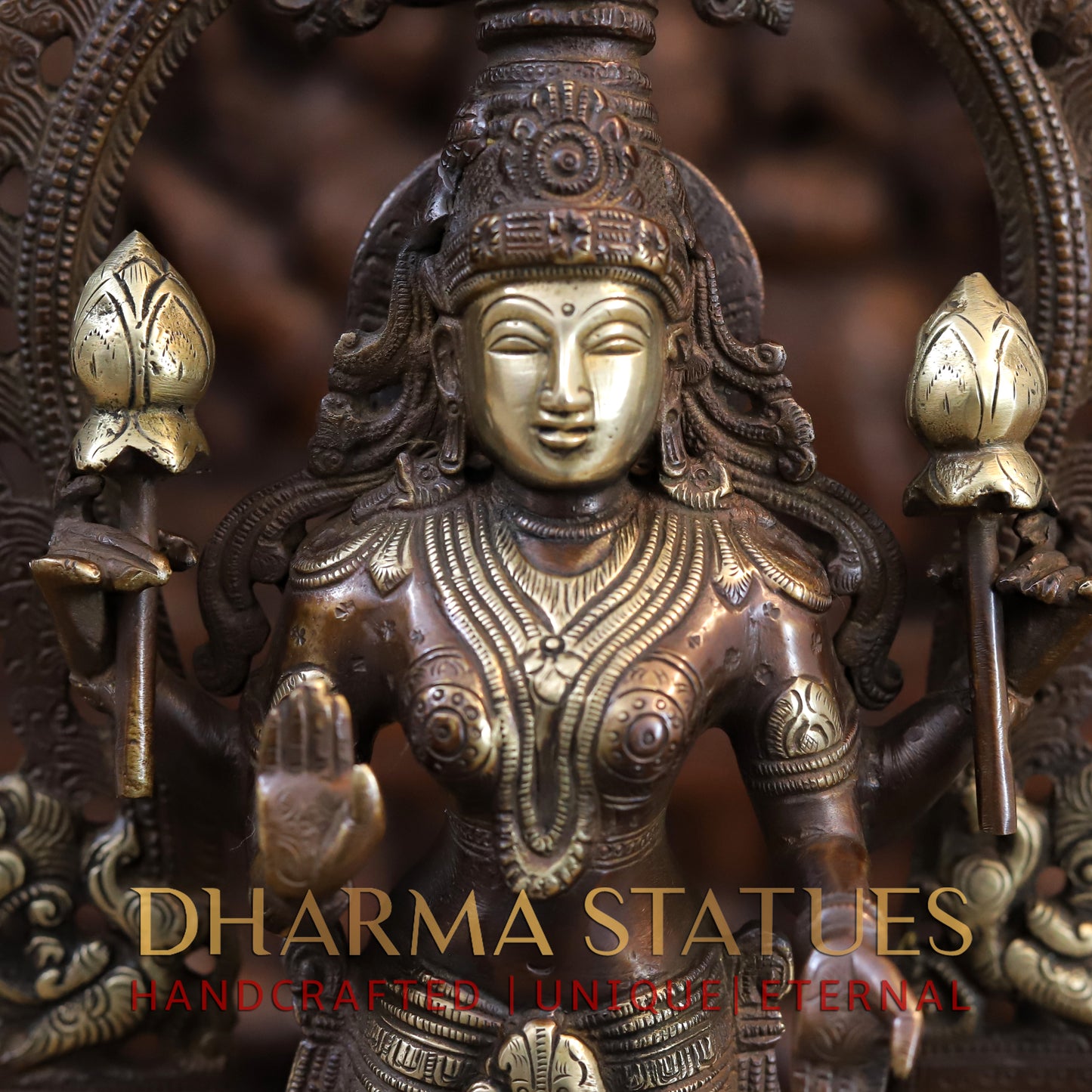 Brass Lakshmi Standing Blessing Position, Copper & Gold Finish, 16.5"