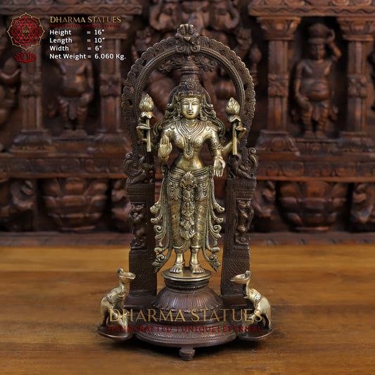 Brass Lakshmi Standing Blessing Position, Copper & Gold Finish, 16"