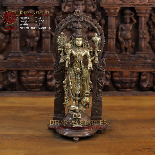 Brass Lakshmi with Shree Garuda at the Pedestal, Golden & Copper Finish, 16"