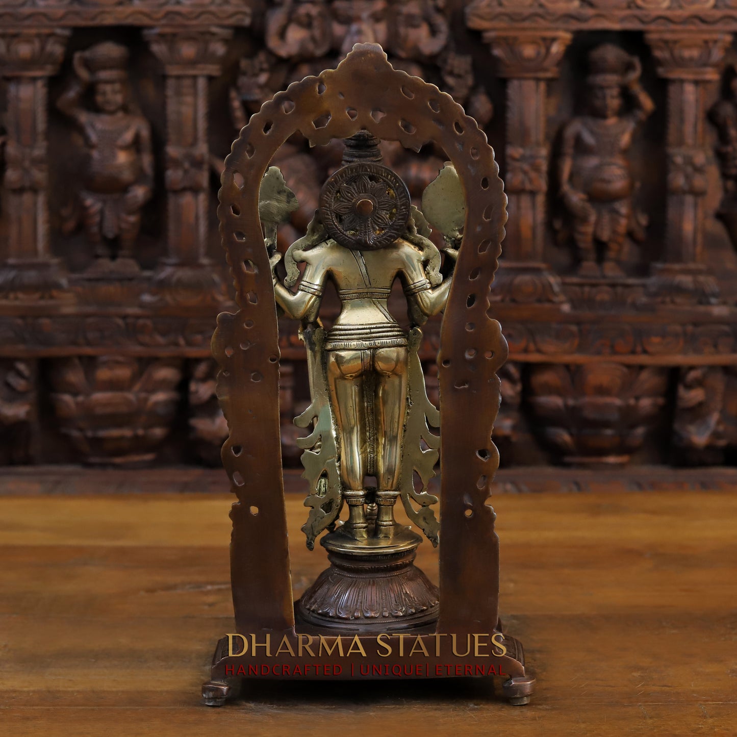 Brass Lakshmi with Shree Garuda at the Pedestal, Golden & Copper Finish, 16"