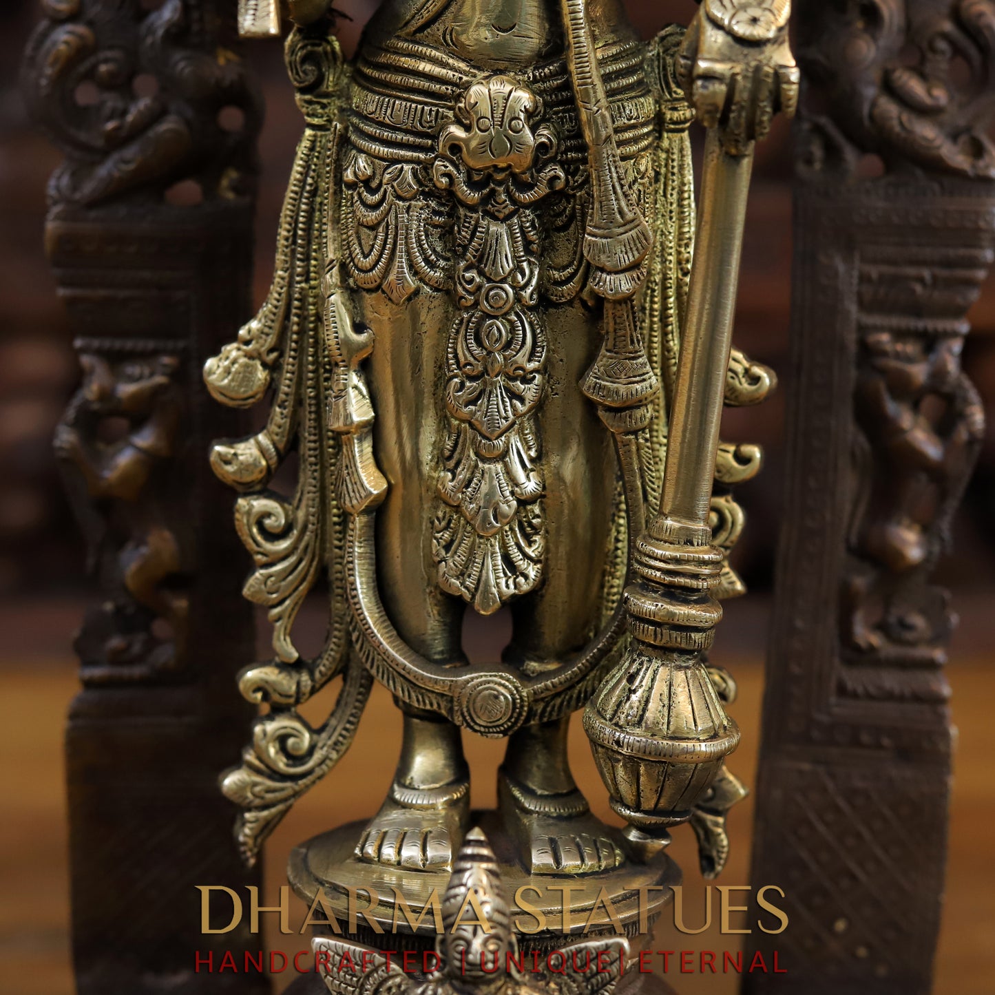 Brass Lakshmi with Shree Garuda at the Pedestal, Golden & Copper Finish, 16"