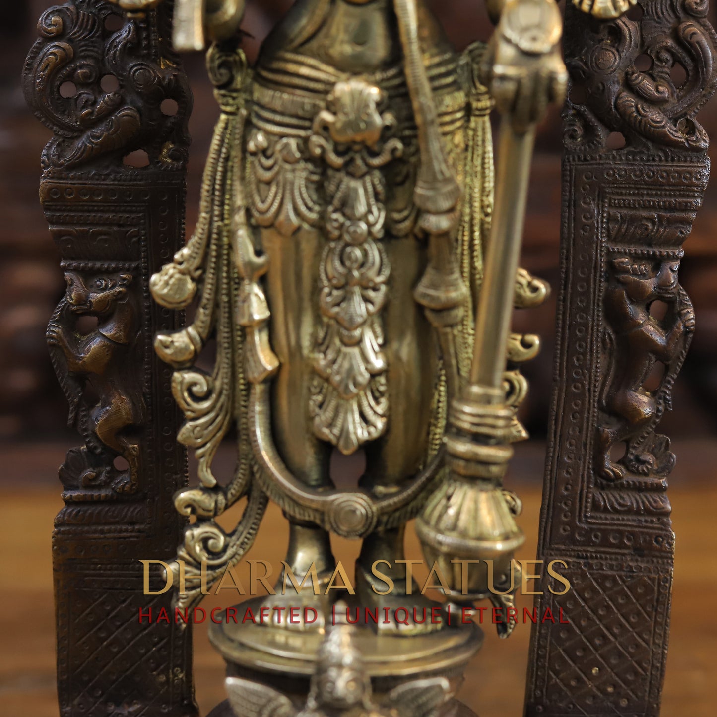 Brass Lakshmi with Shree Garuda at the Pedestal, Golden & Copper Finish, 16"