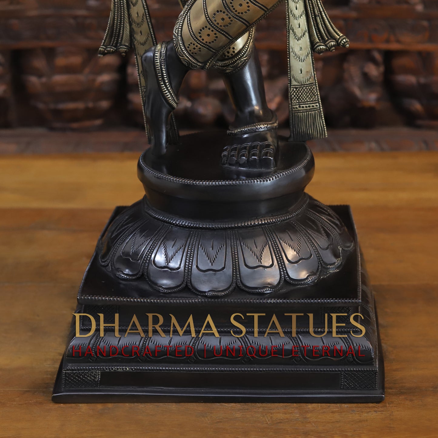 Brass Krishna Playing Flute, Black Patina and Golden Finish, 35"