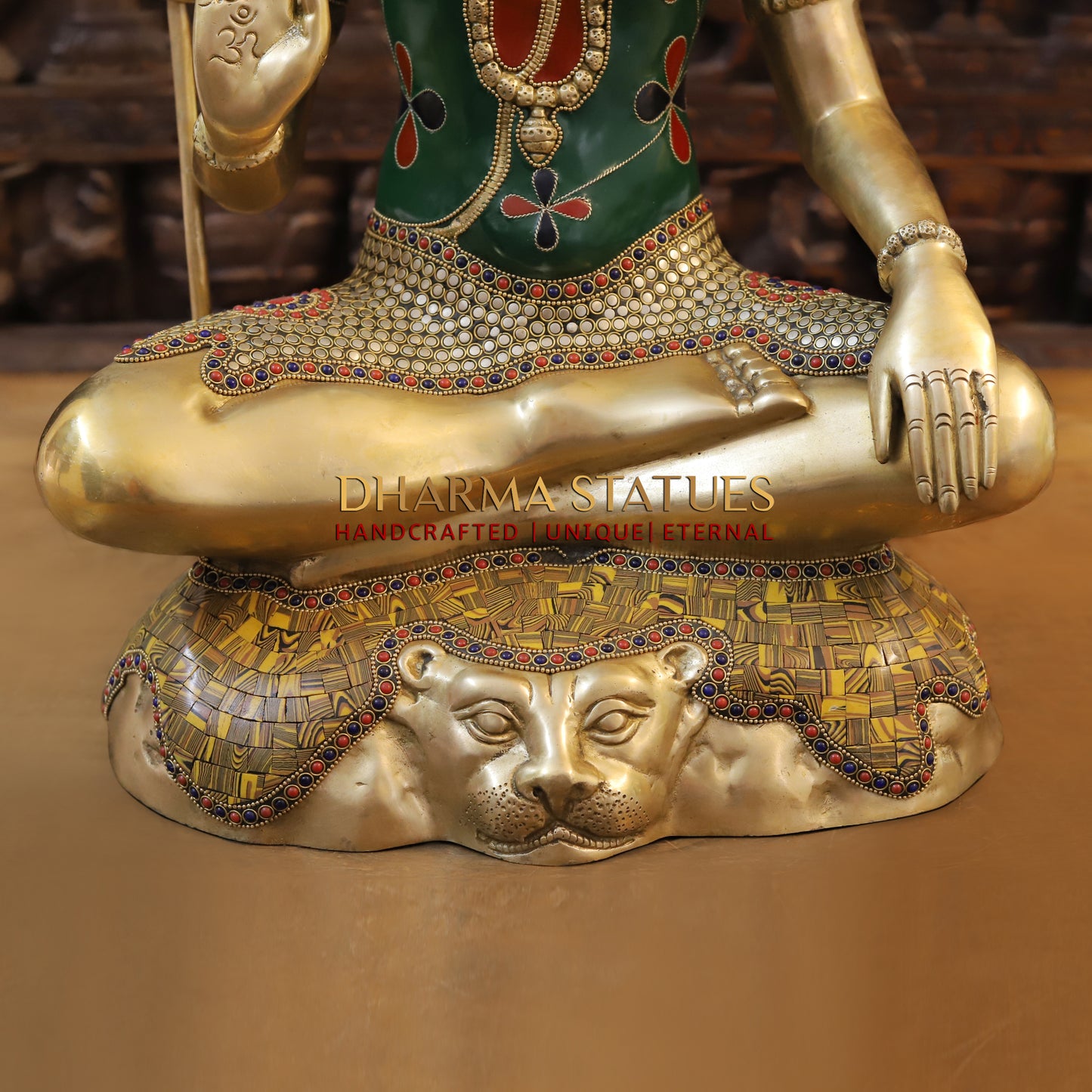 Brass Shiva seated in Blessing Posture, Stonework & Golden Finish, 23"