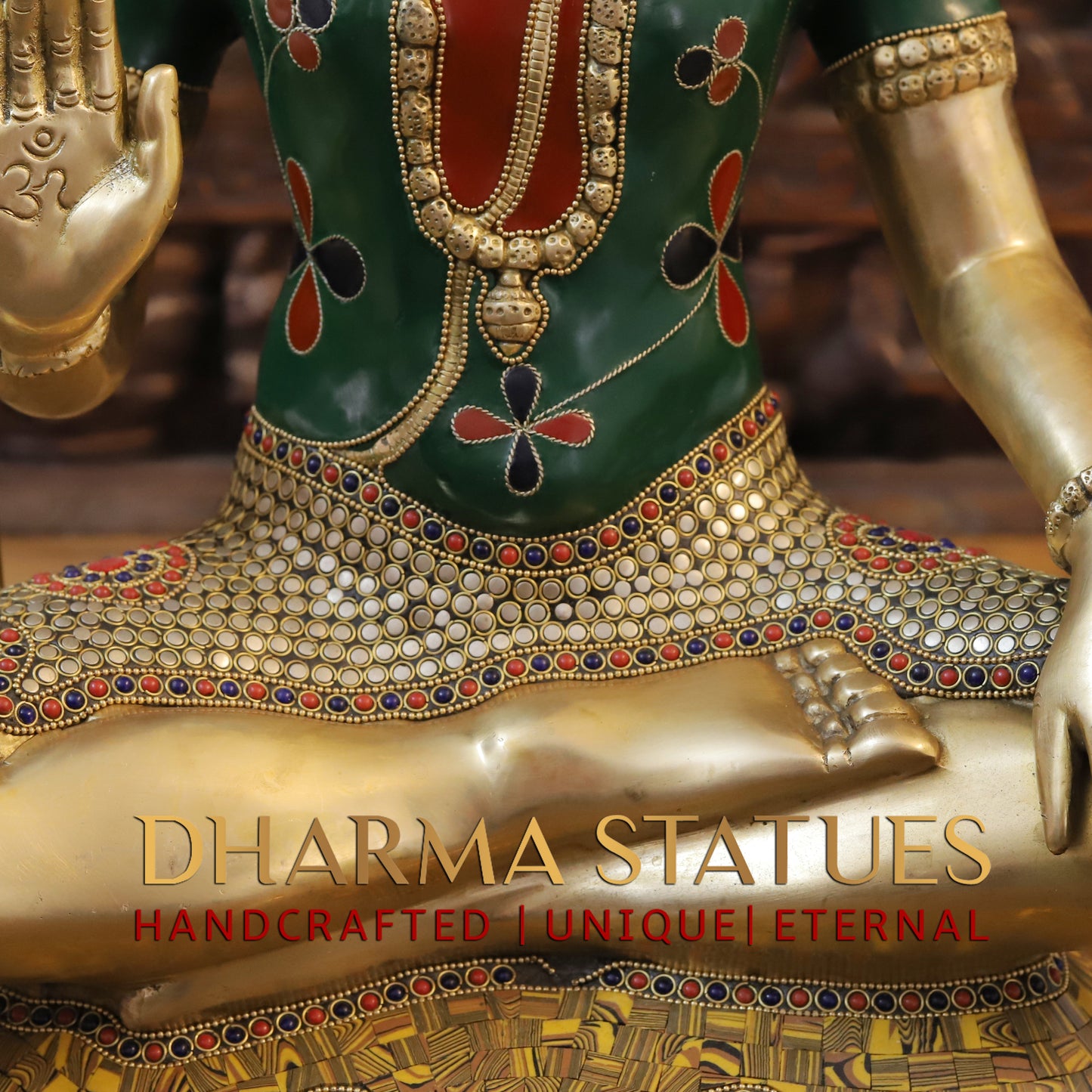 Brass Shiva seated in Blessing Posture, Stonework & Golden Finish, 23"
