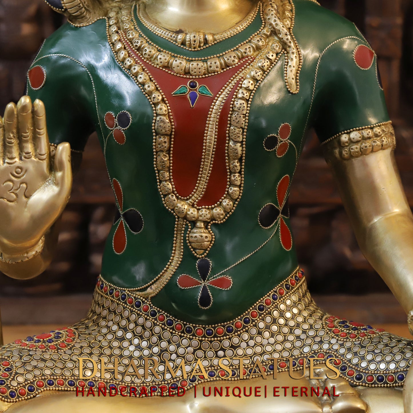 Brass Shiva seated in Blessing Posture, Stonework & Golden Finish, 23"