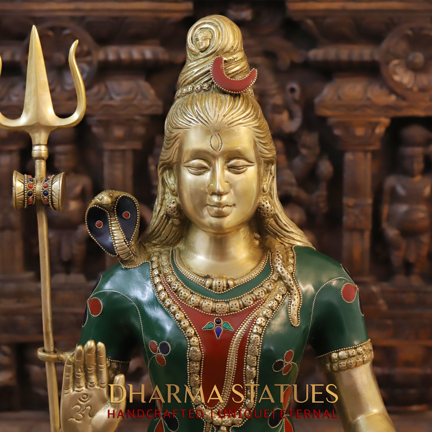 Brass Shiva seated in Blessing Posture, Stonework & Golden Finish, 23"