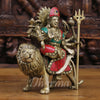 Durga Brass Statue, Sitting on a Mighty Lion, Stone work with Antique Gold Finish, 8.5"