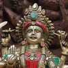 Brass Durga Statue- Durga is Sitting on the Lion, Stone work with Antique Gold Finish 11"