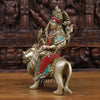 Brass Durga Statue- Durga is Sitting on the Lion, Stone work with Antique Gold Finish 11"