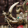 Brass Durga Statue- Durga is Sitting on the Lion, Stone work with Antique Gold Finish 11"