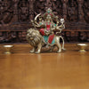 Brass Durga Statue- Durga is Sitting on the Lion, Stone work with Antique Gold Finish 11"