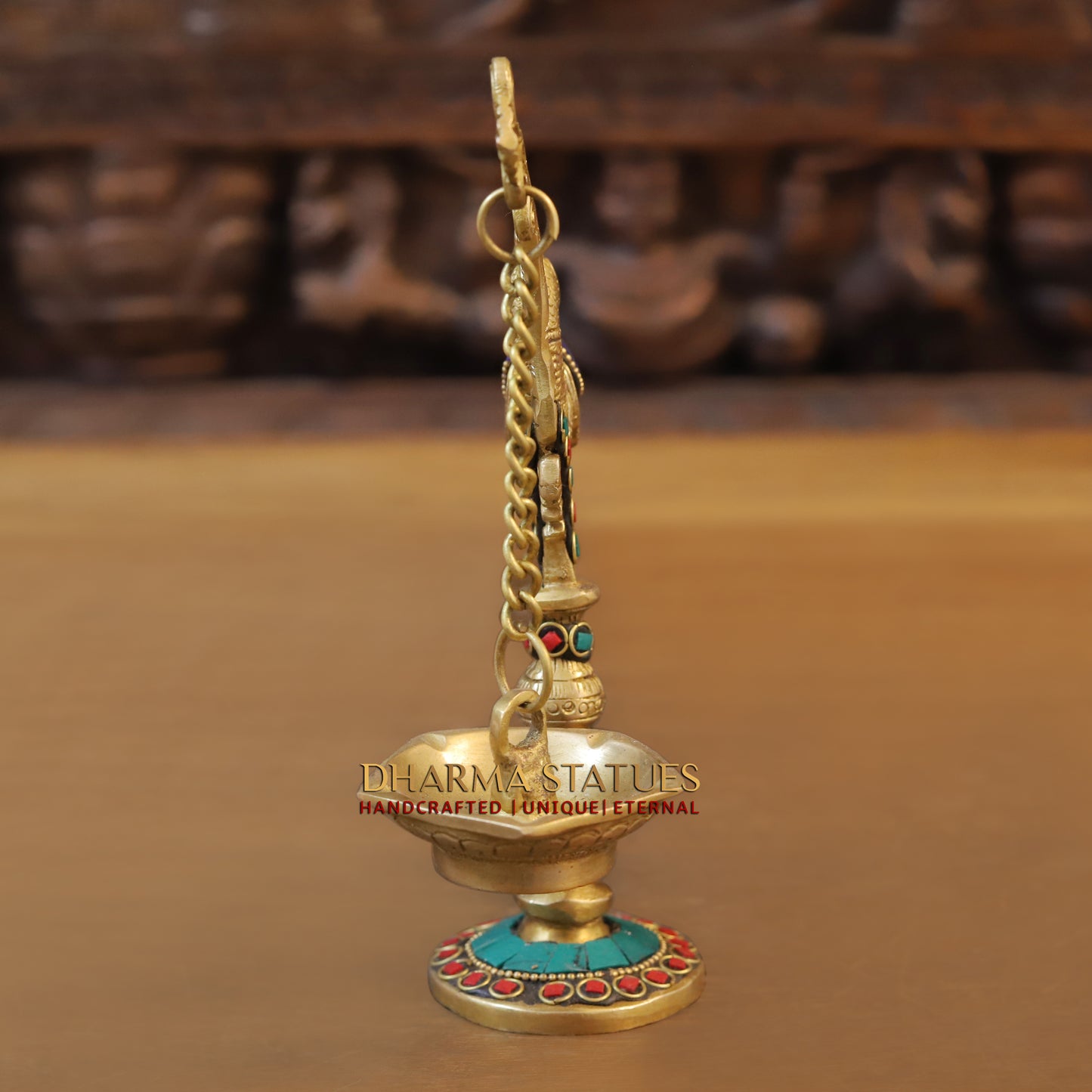 Brass Parrot Lamp, Stonework & Golden Finish, 8.5"