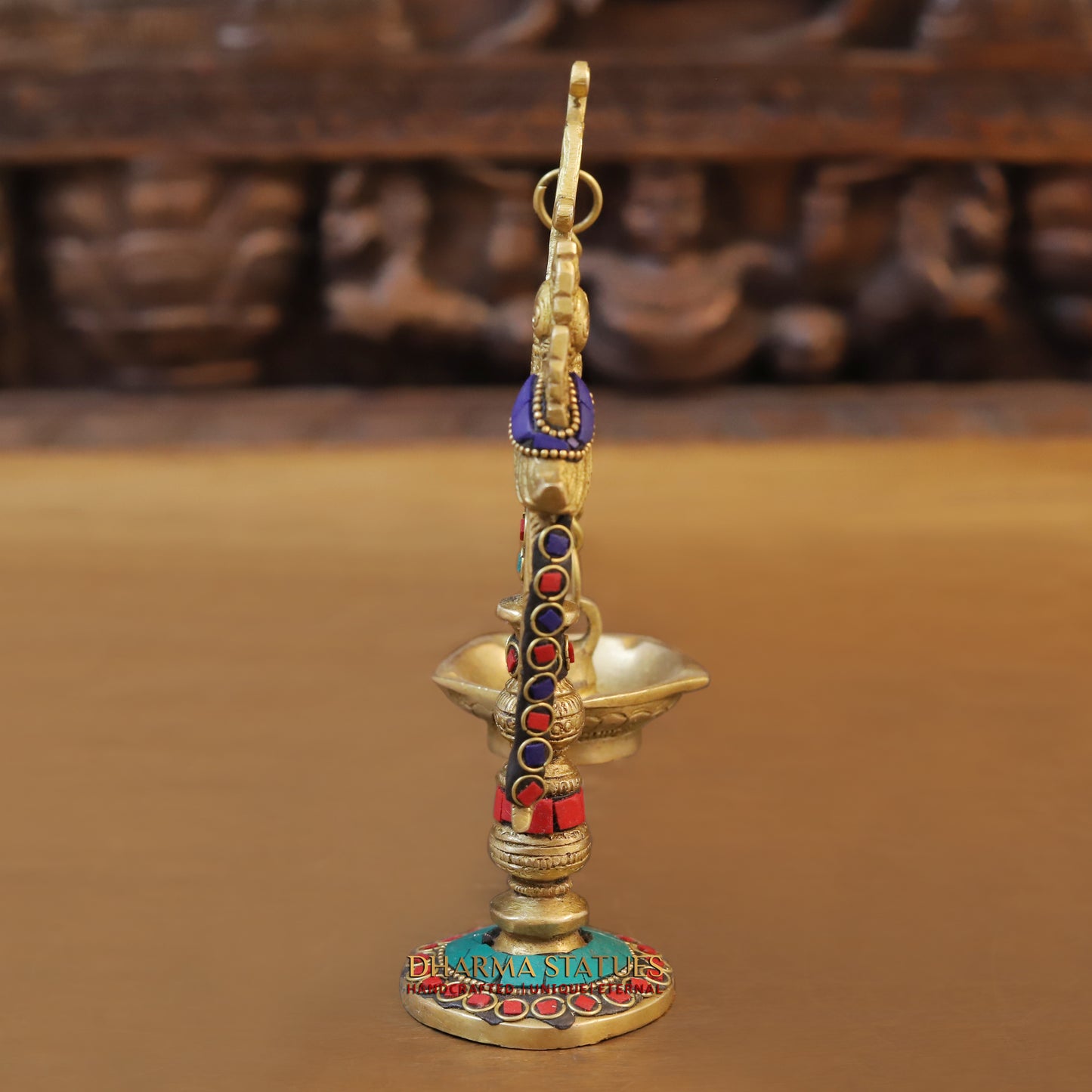 Brass Parrot Lamp, Stonework & Golden Finish, 8.5"