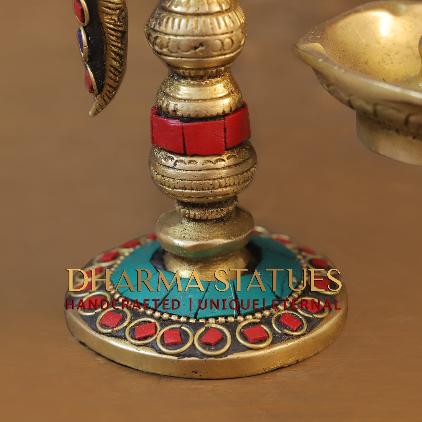 Brass Parrot Lamp, Stonework & Golden Finish, 8.5"