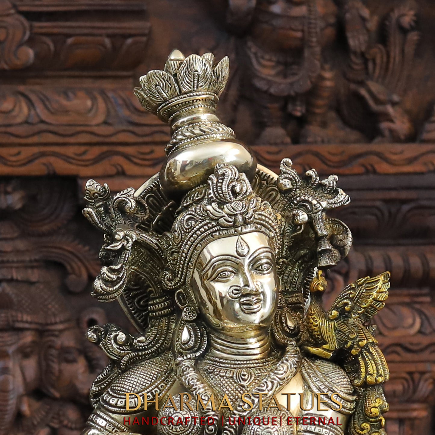 Brass Radha & Krishna Playing Flute, Fine Golden Finish, 27"