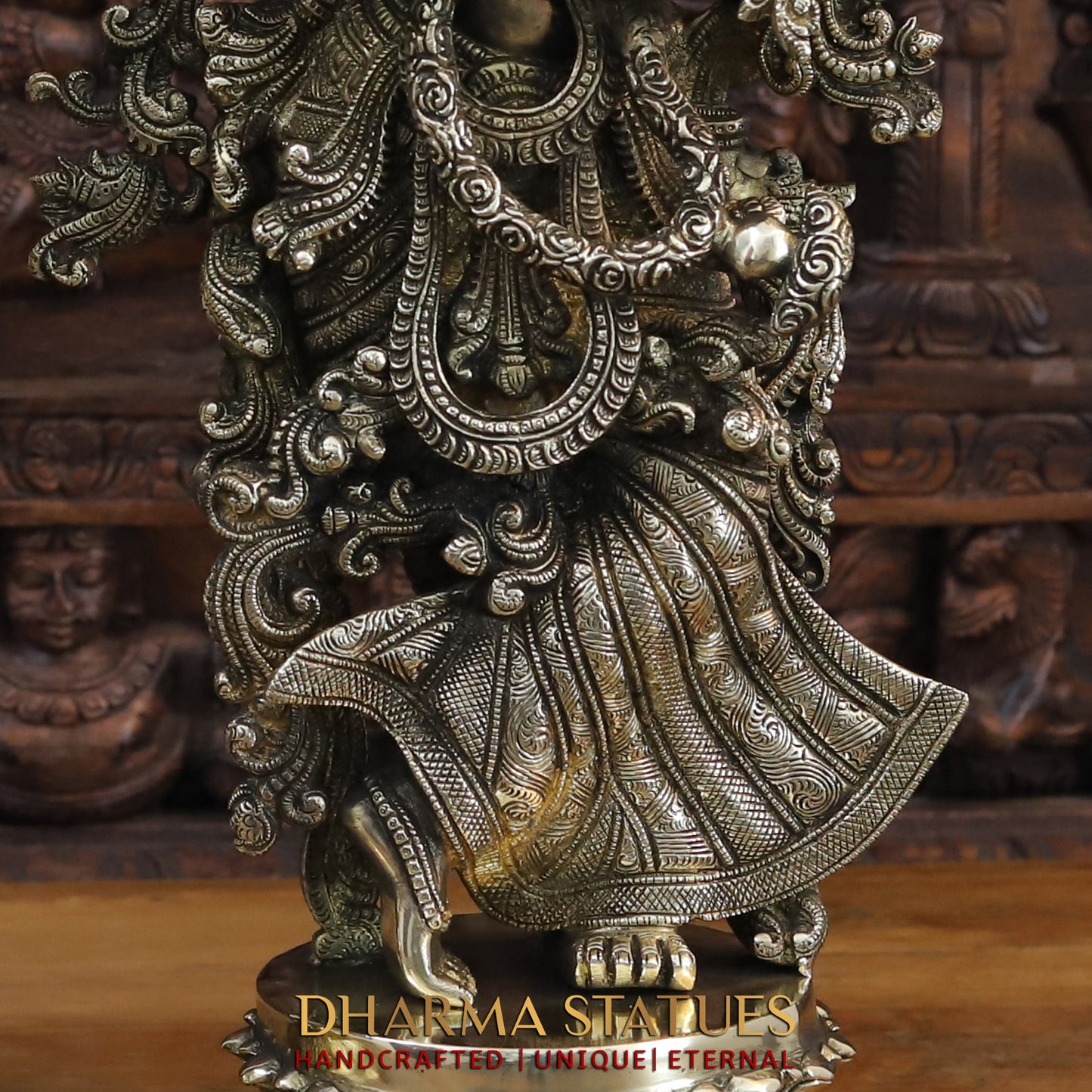 Brass Radha & Krishna Playing Flute, Fine Golden Finish, 27"