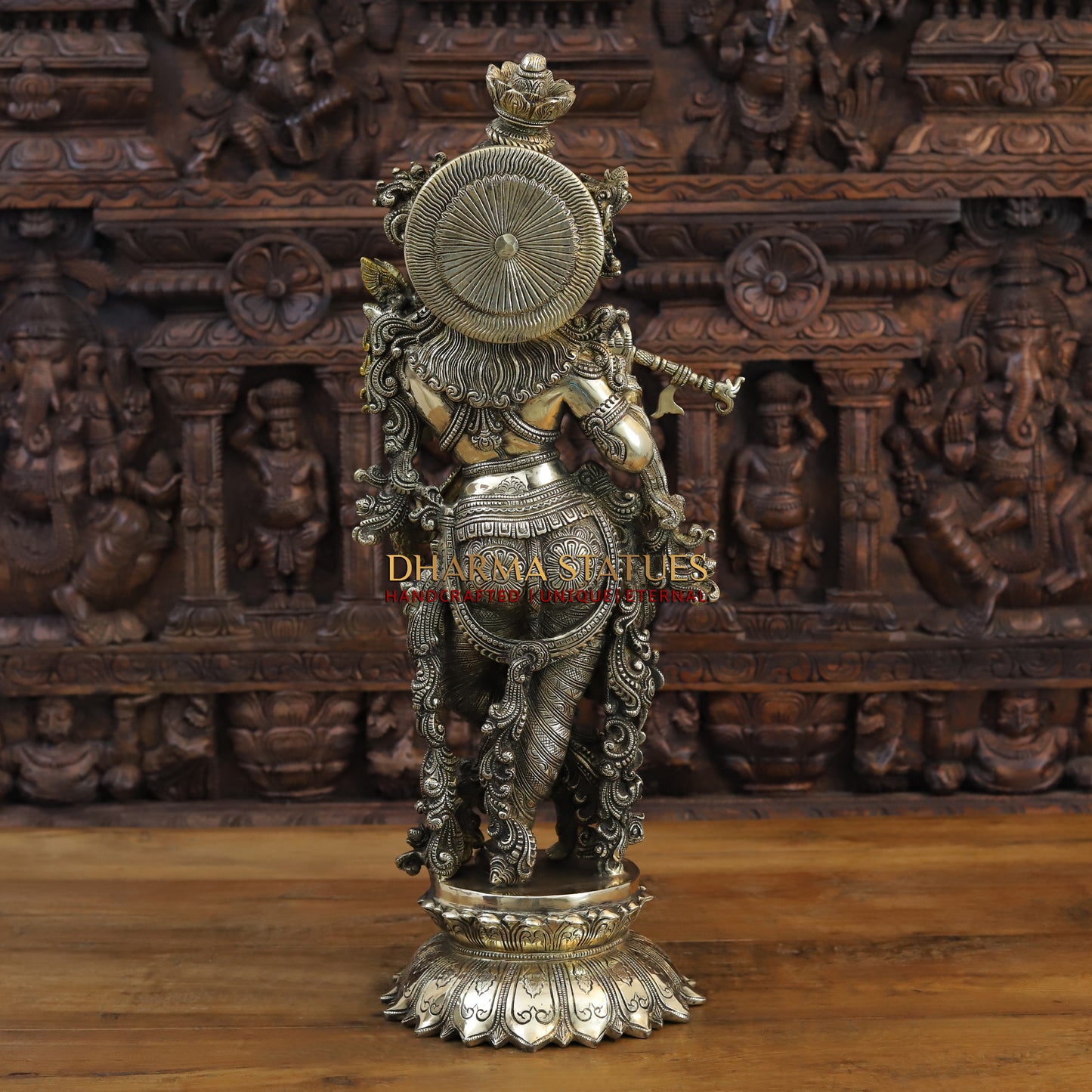 Brass Krishna Playing Flute, Fine Golden Finish, 27"