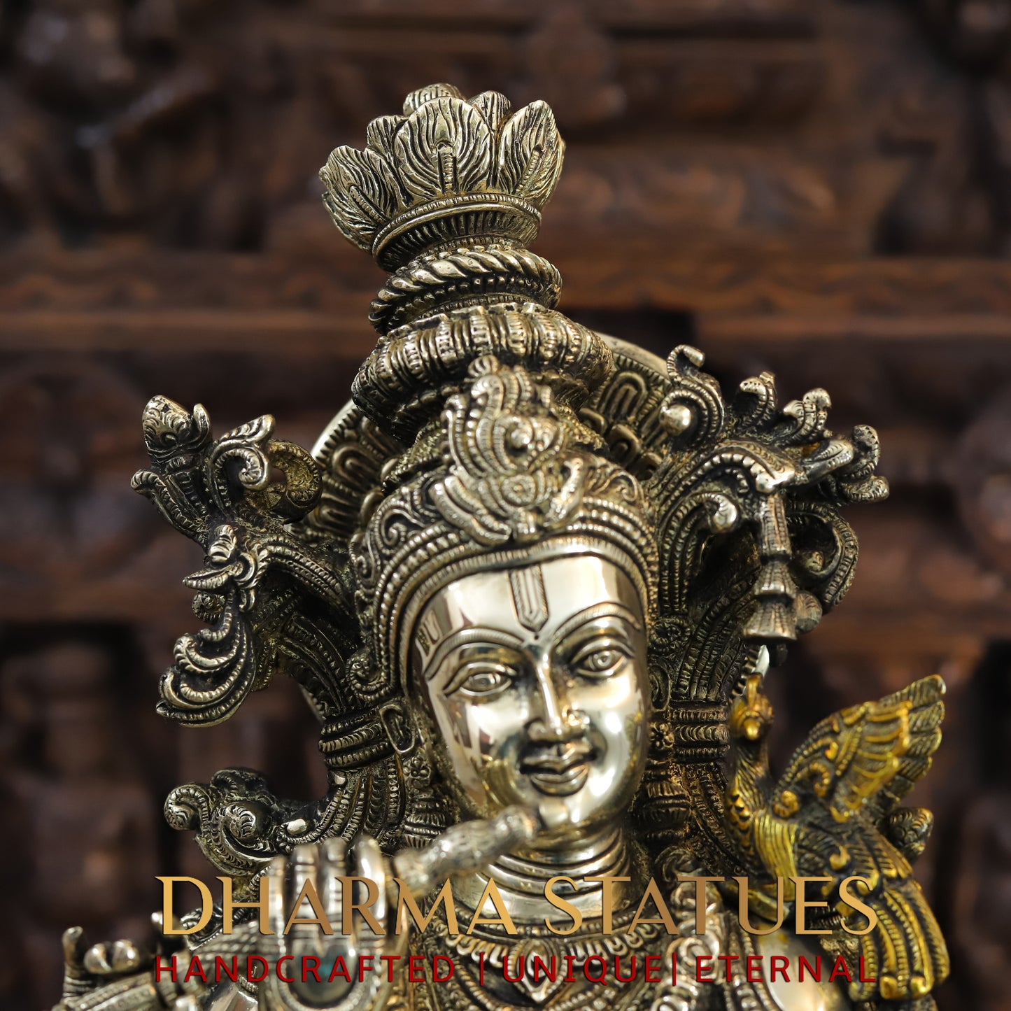 Brass Radha & Krishna Playing Flute, Fine Golden Finish, 27"