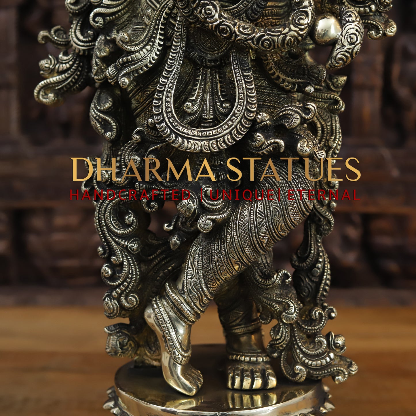 Brass Krishna Playing Flute, Fine Golden Finish, 27"