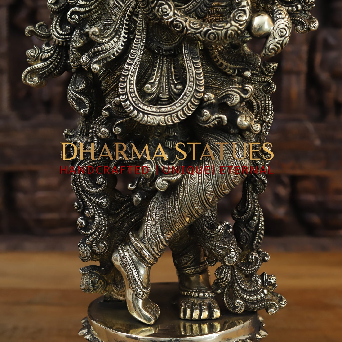 Brass Krishna Playing Flute, Fine Golden Finish, 27"