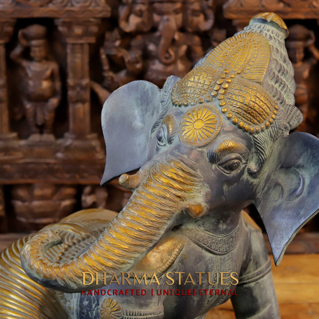 Brass Baby Ganesh Crawling Green finish 20.5"