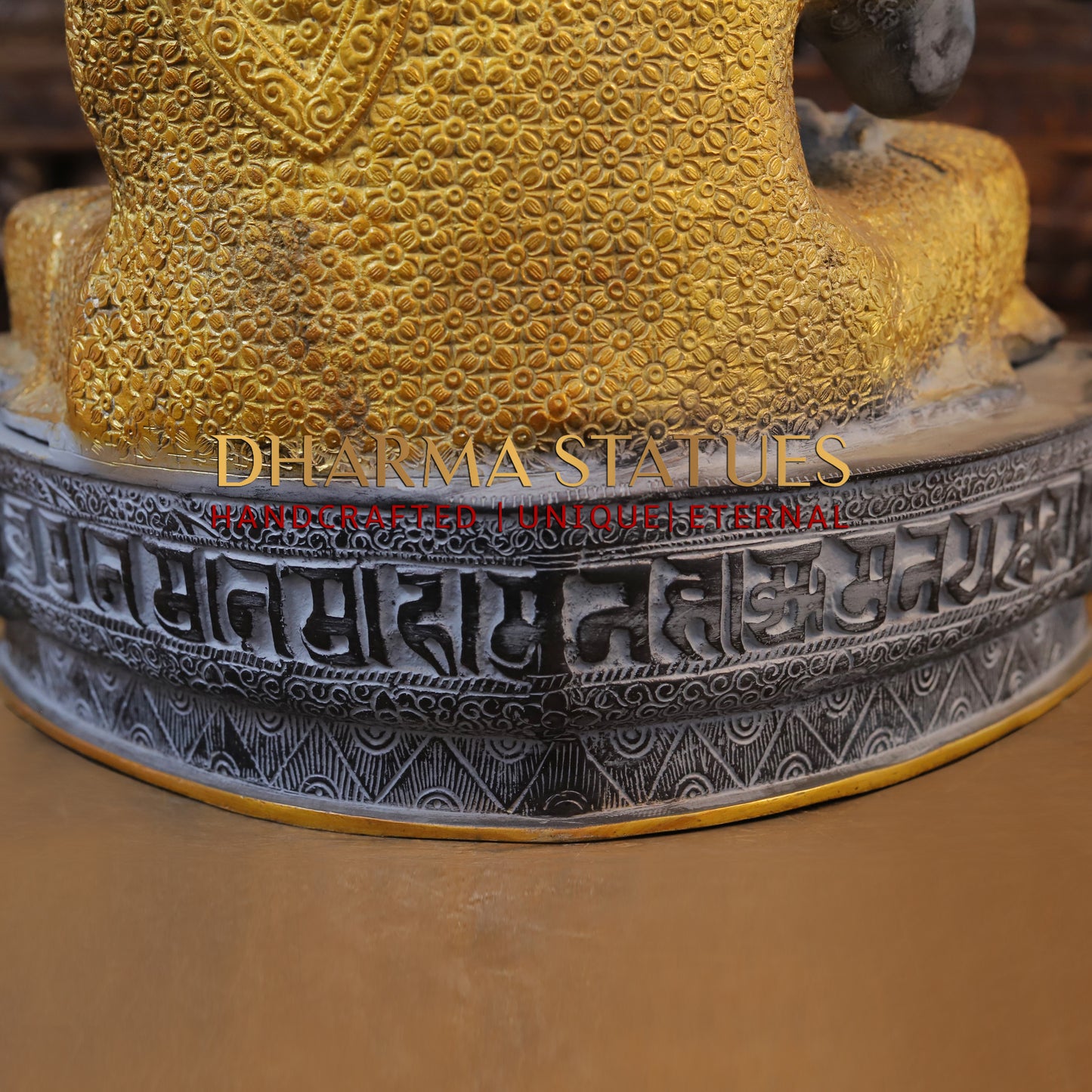 Brass Buddha seated in Blessing Posture, Black Patina & Golden Finish, 22"