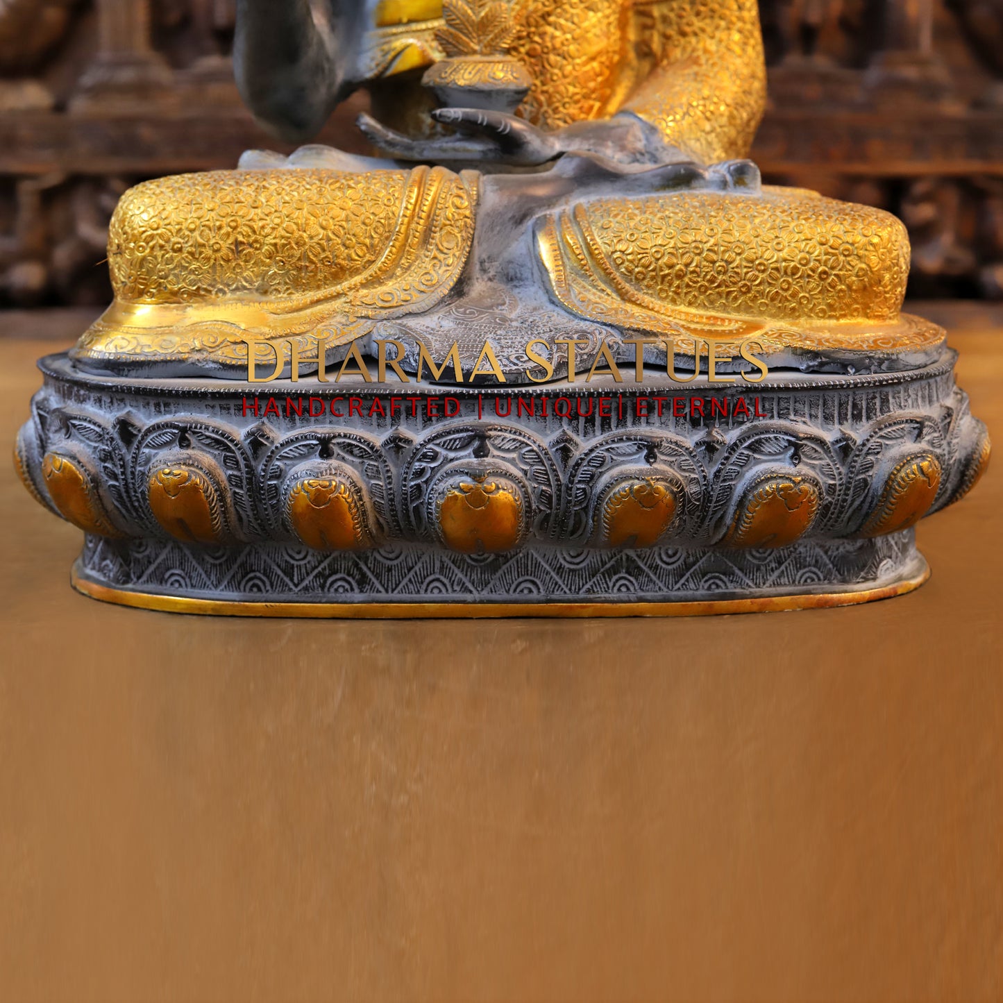 Brass Buddha seated in Blessing Posture, Black Patina & Golden Finish, 22"