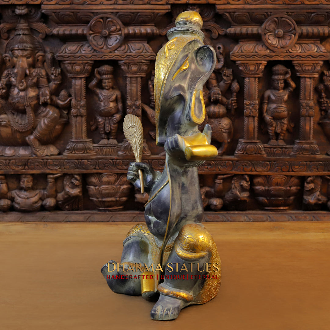 Brass Ganesh Sitting Writing Ramayan In Modern Avtar, Stone Finish, 22"