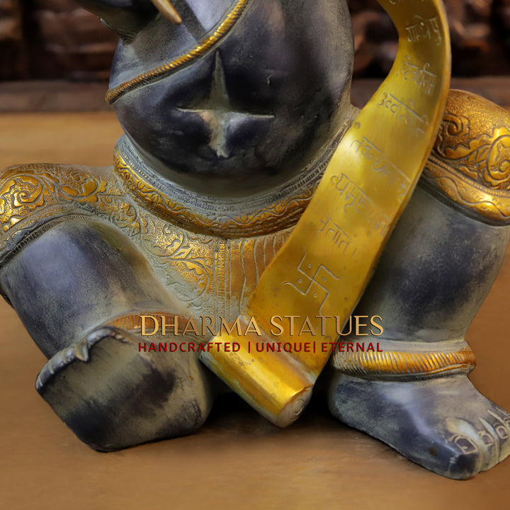 Brass Ganesh Sitting Writing Ramayan In Modern Avtar, Stone Finish, 22"