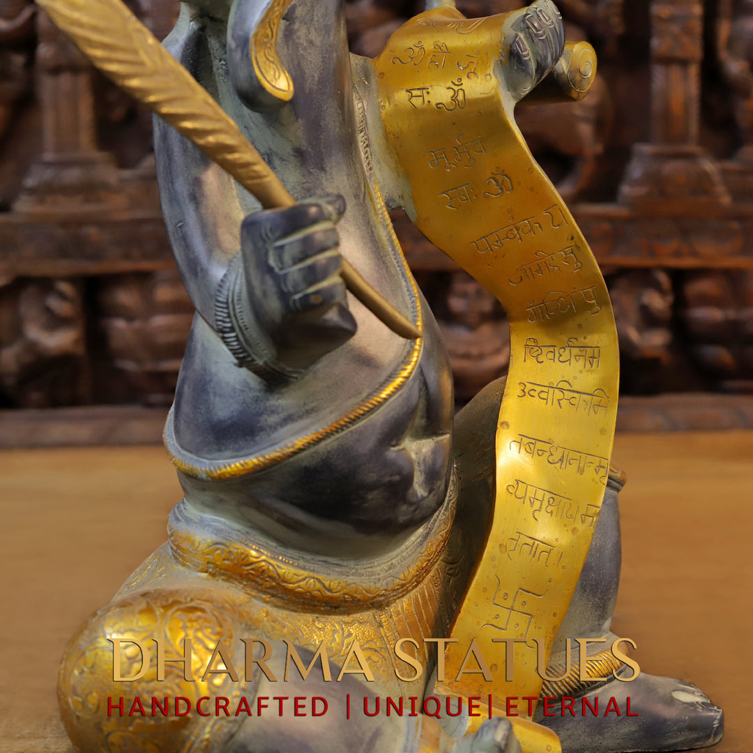 Brass Ganesh Sitting Writing Ramayan In Modern Avtar, Stone Finish, 22"