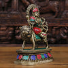 Brass Durga Statue, Seated on a Lion, Stonework with antique Gold Finish, 8"