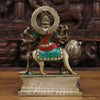 Brass Durga Statue, Seated on a Lion, Stonework with antique Gold Finish, 8"