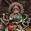 Brass Durga Statue, Seated on a Lion, Stonework with antique Gold Finish, 8"